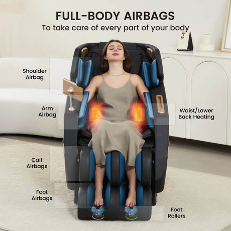 3D Massage Chair, Full Body Zero Gravity Recliner with SL Track, Yoga Stretching, Foot Rollers, Bluetooth, Heating, Black