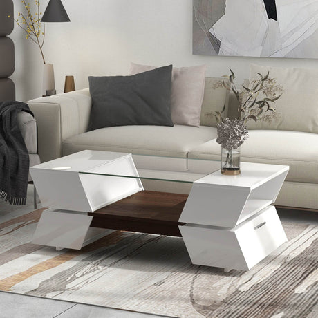 Modernist 2-Tier White Glass Top Coffee Table - Sleep Galleria