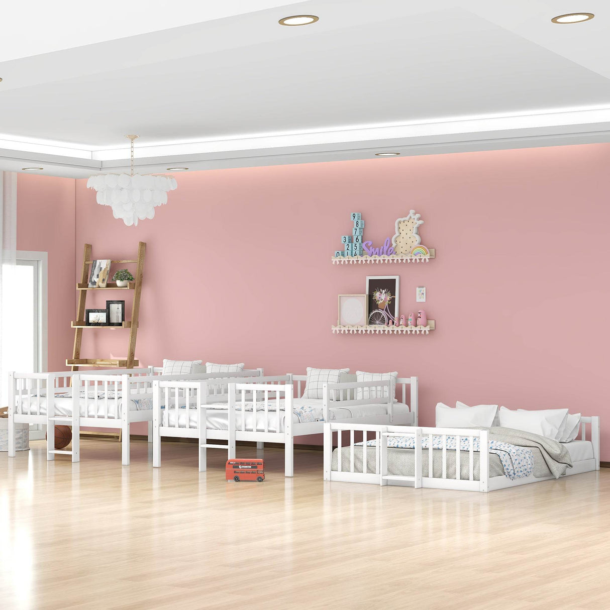 Full Triple Solid Wood Bunk Bed With Slide And Ladders - Omega Lifestyles