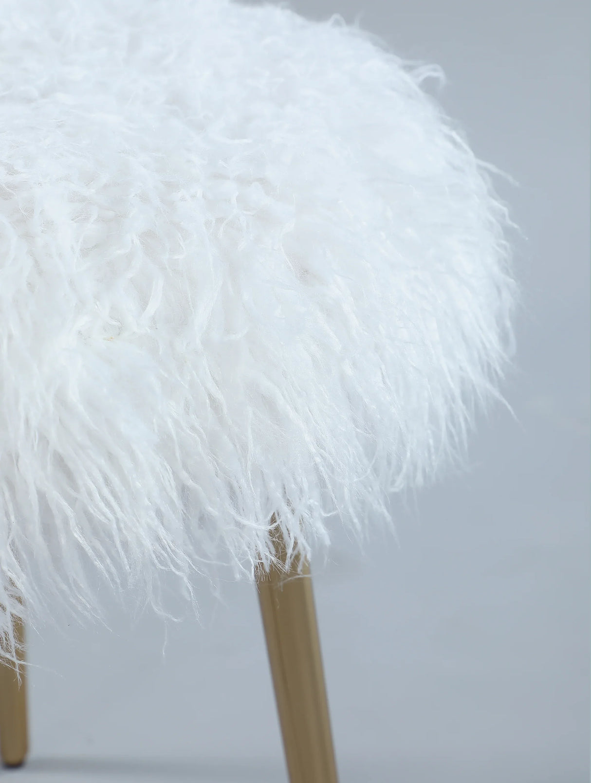 White Faux Fur Glamour Accent Ottoman With Rose Gold Legs - Omega Lifestyles