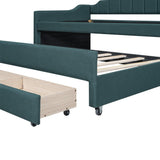 Twin Linen-Blend Upholstered Daybed With Trundle And Drawers - Omega Lifestyles