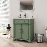 Medieval-Style Solid Wood Green Bathroom Vanity Cabinet