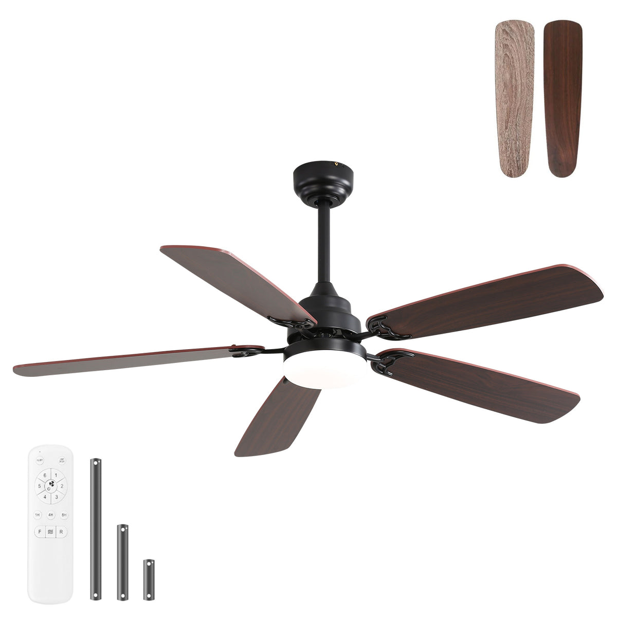 52-Inch Matte Black Dual-Color Blade Ceiling Fan With Light