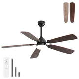 52-Inch Matte Black Dual-Color Blade Ceiling Fan With Light