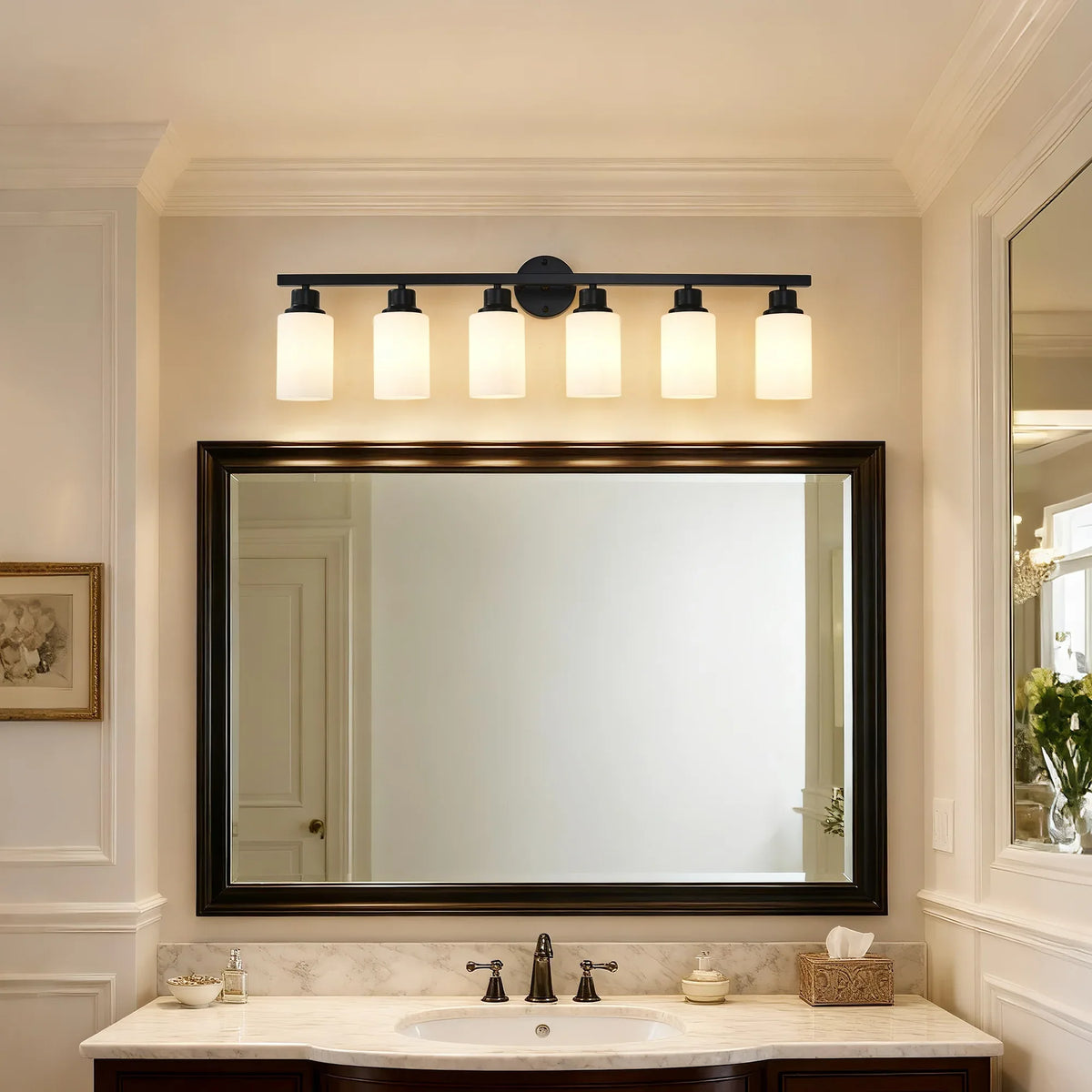 Matte Black Glass Shade 6-Light Wall Sconce Lighting - Omega Lifestyles