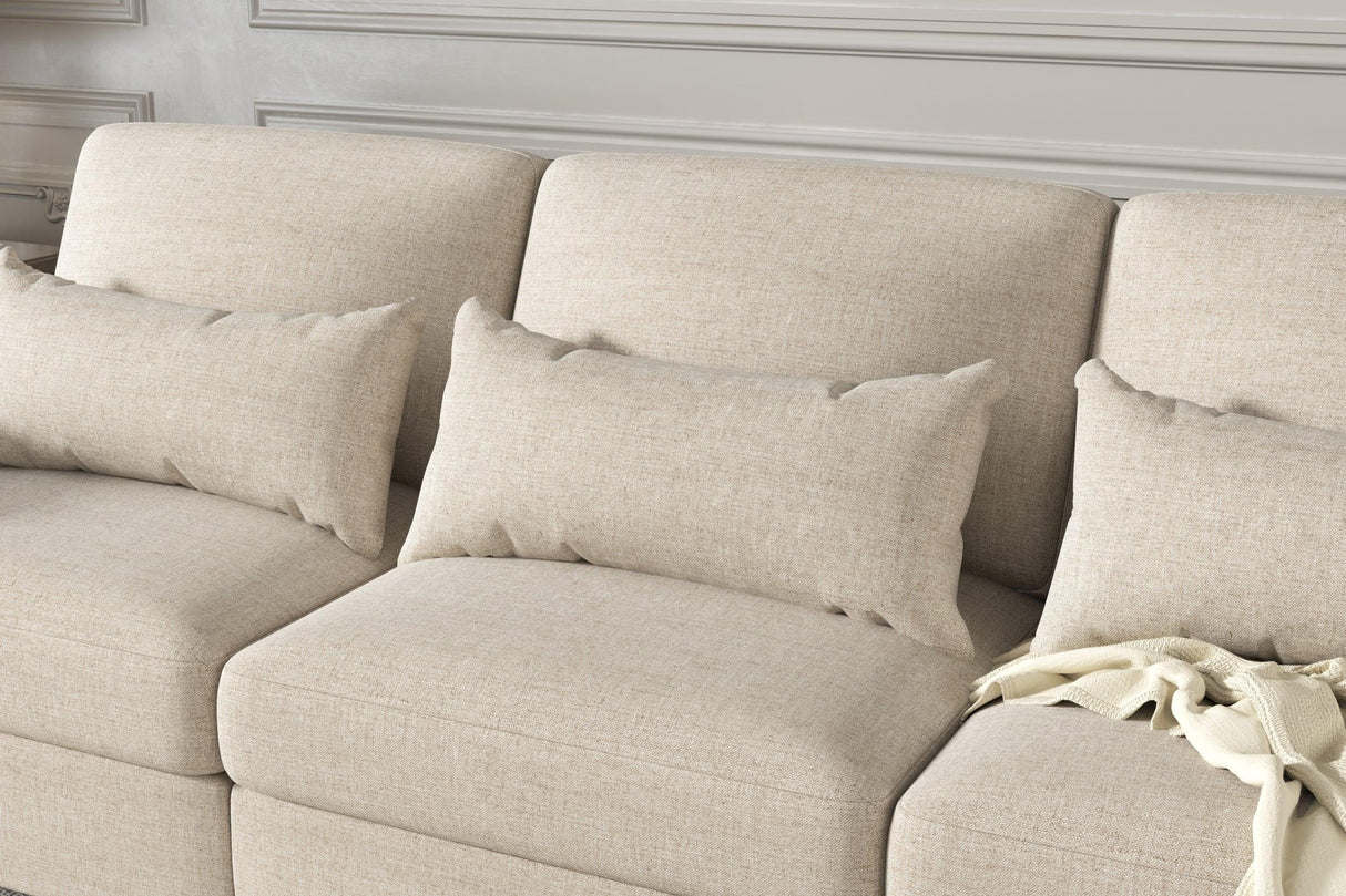 Beige Modular L-Shaped 5-Seat Foam Cushion Sofa With Ottoman - Omega Lifestyles