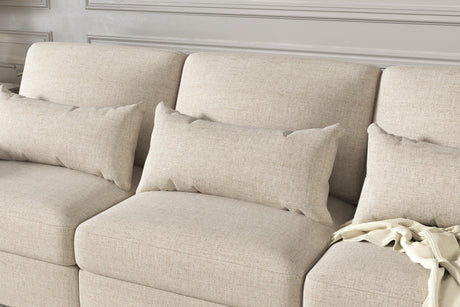 Beige Modular L-Shaped 5-Seat Foam Cushion Sofa With Ottoman - Omega Lifestyles