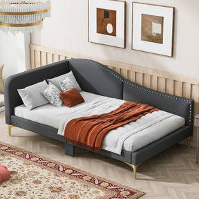 Twin Upholstered Linen Wood Frame Daybed With Armrest - Omega Lifestyles