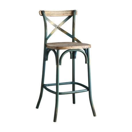 Vintage Industrial Armless Bar Chair With Oak And Turquoise - Omega Lifestyles