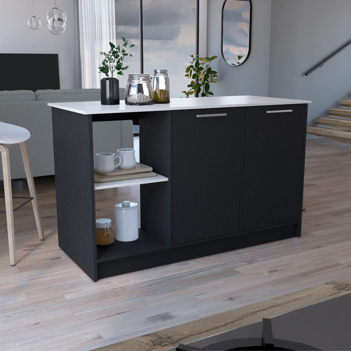 Modern Particle Board Kitchen Island With Double Doors - Omega Lifestyles