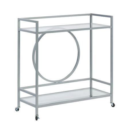 Contemporary Gray Metal Rolling Bar Cart With Shelves - Omega Lifestyles