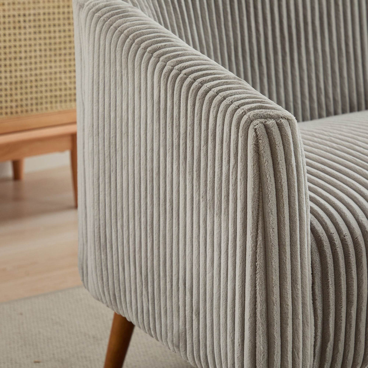 Corduroy Upholstered Modern Gray Loveseat Sofa With Walnut Legs - Omega Lifestyles