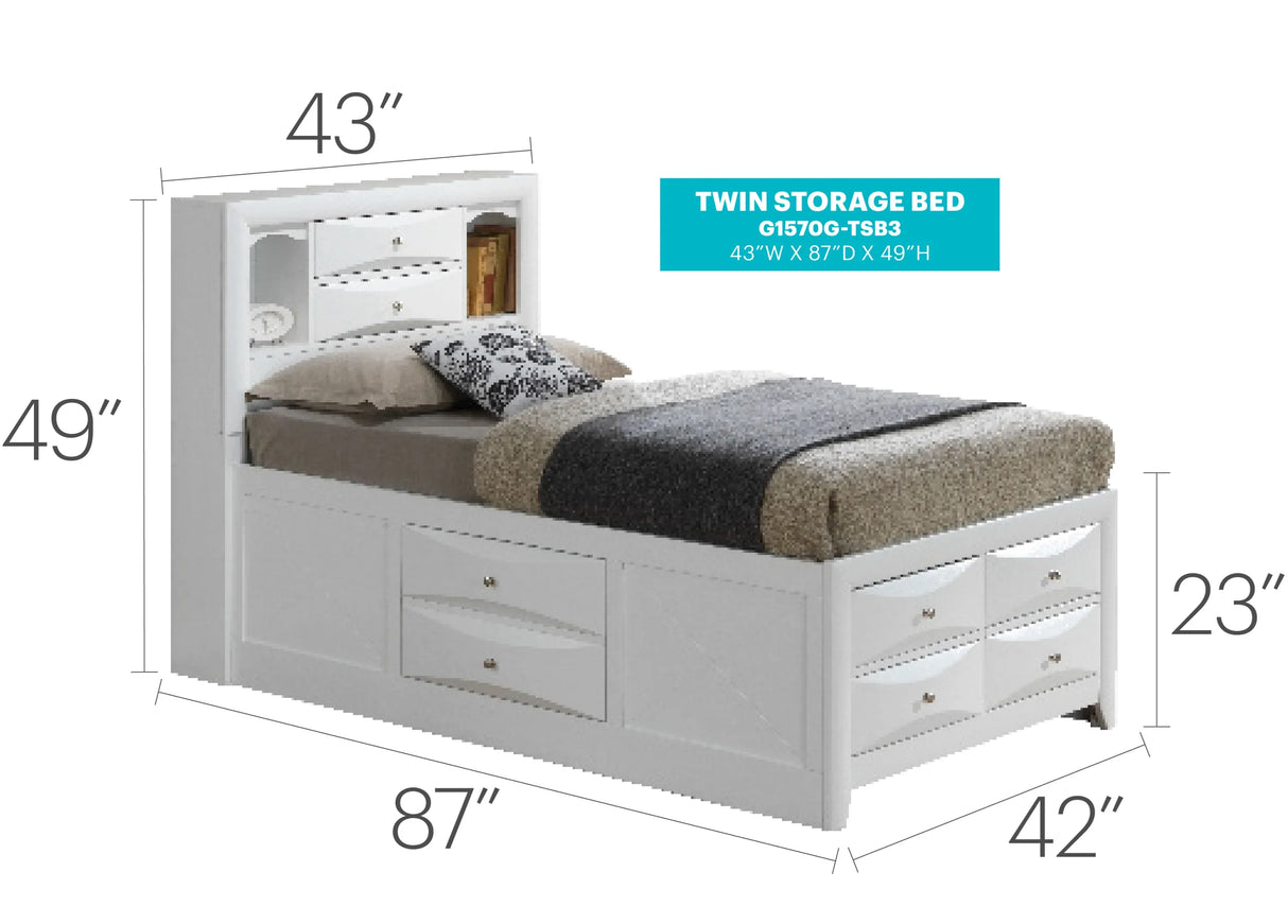 White Twin Storage Bed With Built-In Drawers - Omega Lifestyles