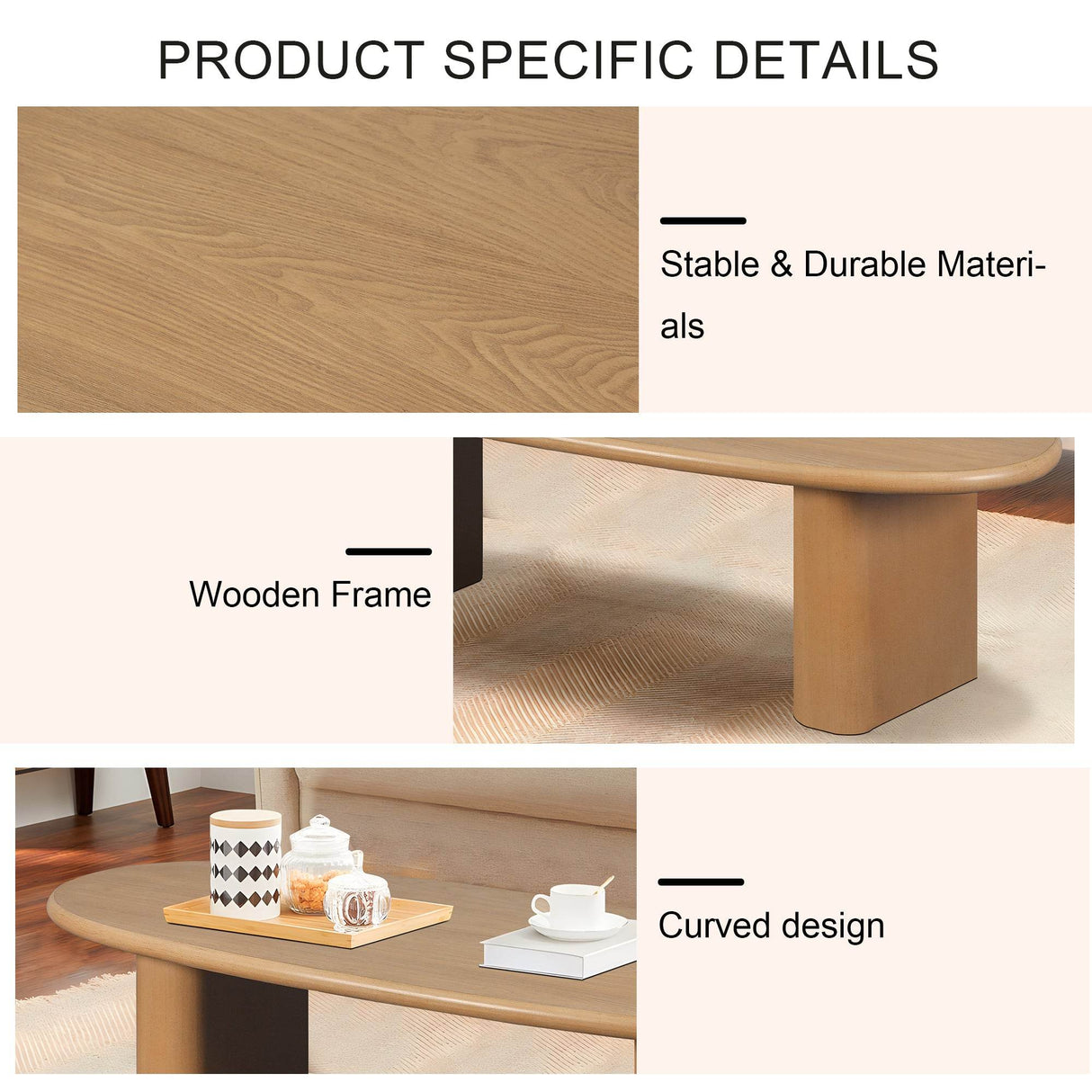 Tapered MDF Natural Wood Rounded Edge Coffee Table - Sleep Galleria