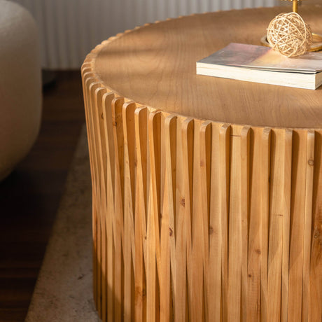 Vintage Style Natural Wood 2-Piece Round Coffee Table Set - Sleep Galleria
