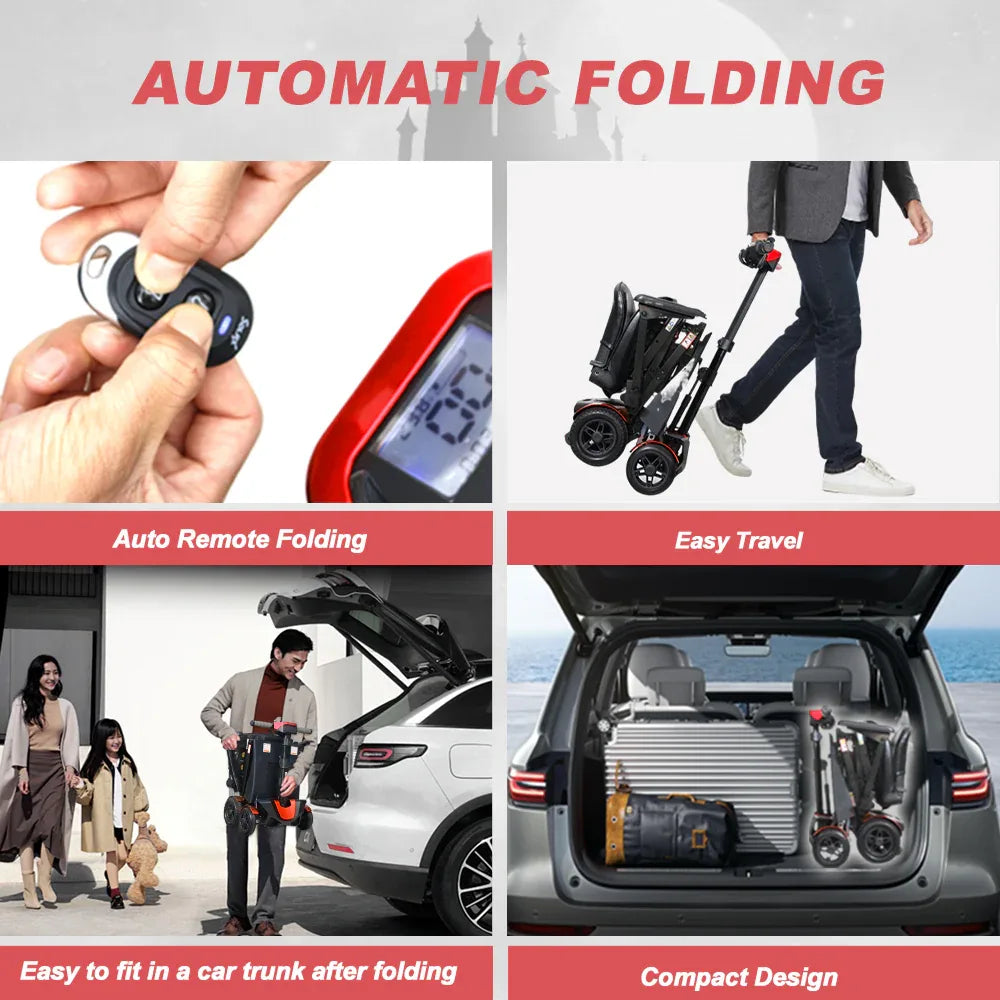 Foldable Lightweight Remote Control 4-Wheel Mobility Scooter - Omega Lifestyles