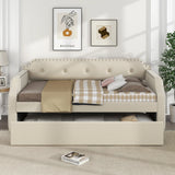 Twin Upholstered Daybed With Trundle Linen Frame - Omega Lifestyles