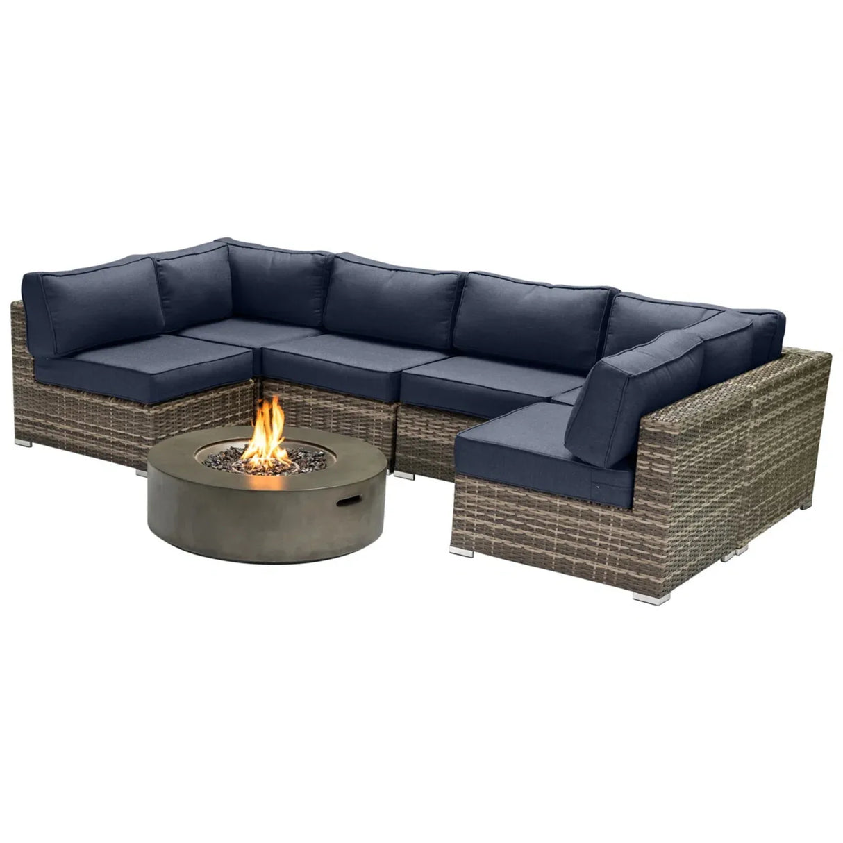 Outdoor 7-Piece Wicker Sectional Seating Group With Fire Pit - Omega Lifestyles