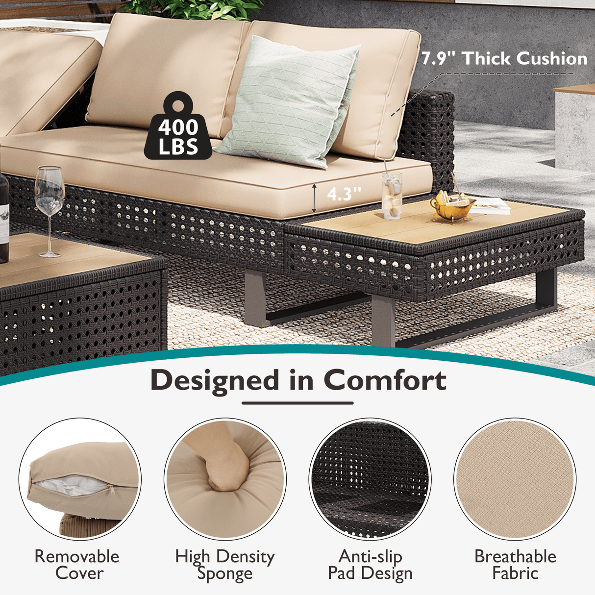 Diamond Weave Outdoor Sectional Furniture Set With Cushions - Omega Lifestyles