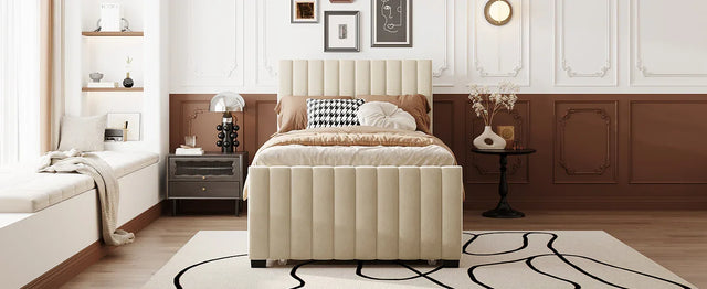 Twin Velvet Upholstered Platform Bed With Trundle - Omega Lifestyles