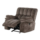 Transitional Dark Brown Fabric Glider Recliner With USB Charging - Omega Lifestyles