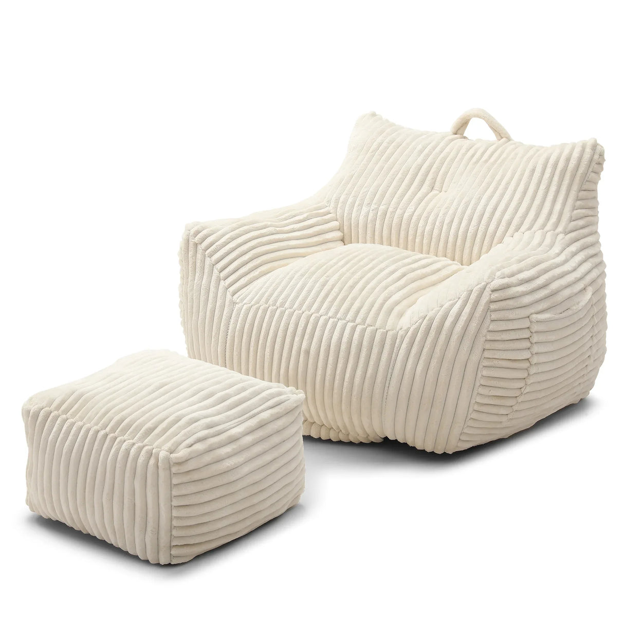 Giant Corduroy Bean Bag Chair With Armrests Footstool - Omega Lifestyles