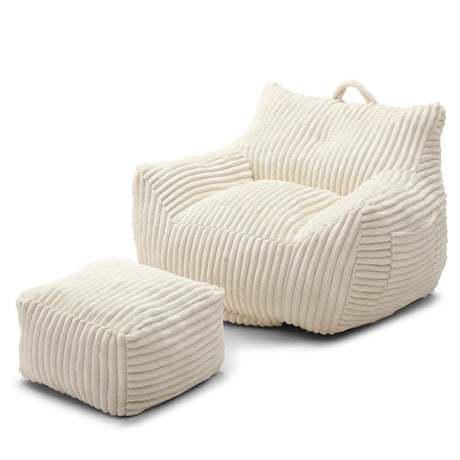 Giant Corduroy Bean Bag Chair With Armrests Footstool - Omega Lifestyles