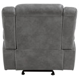 Grey Upholstered Faux Leather Padded Arm Glider Recliner - Omega Lifestyles