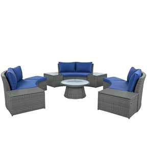 10-Piece Blue Outdoor Rattan Patio Sectional Sofa Set - Omega Lifestyles