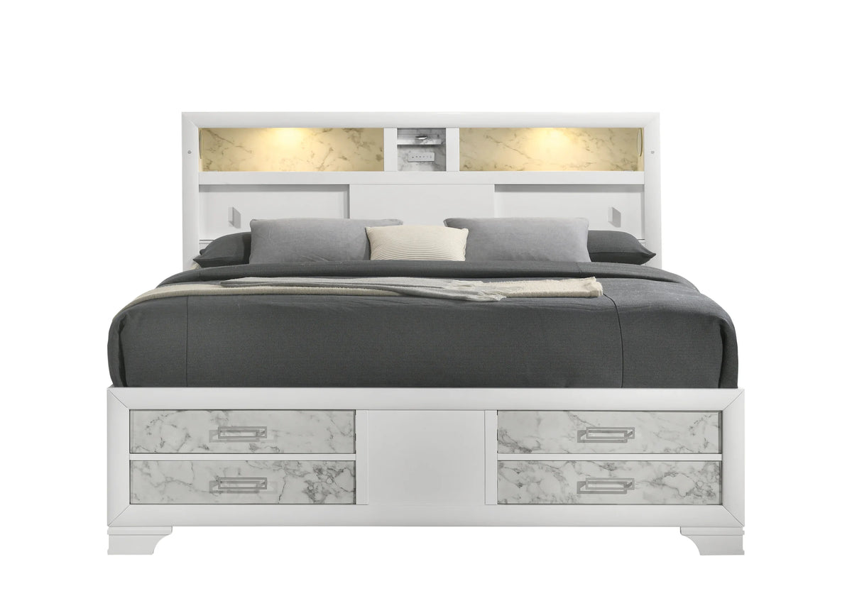 Modern White Acacia Wood Full Bed Frame With Storage - Omega Lifestyles