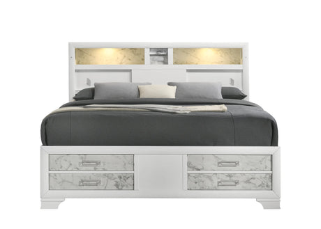 Modern White Acacia Wood Full Bed Frame With Storage - Omega Lifestyles