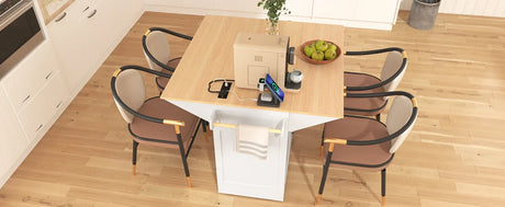 Folding Kitchen Island Cart With Power Outlet and Storage - Omega Lifestyles