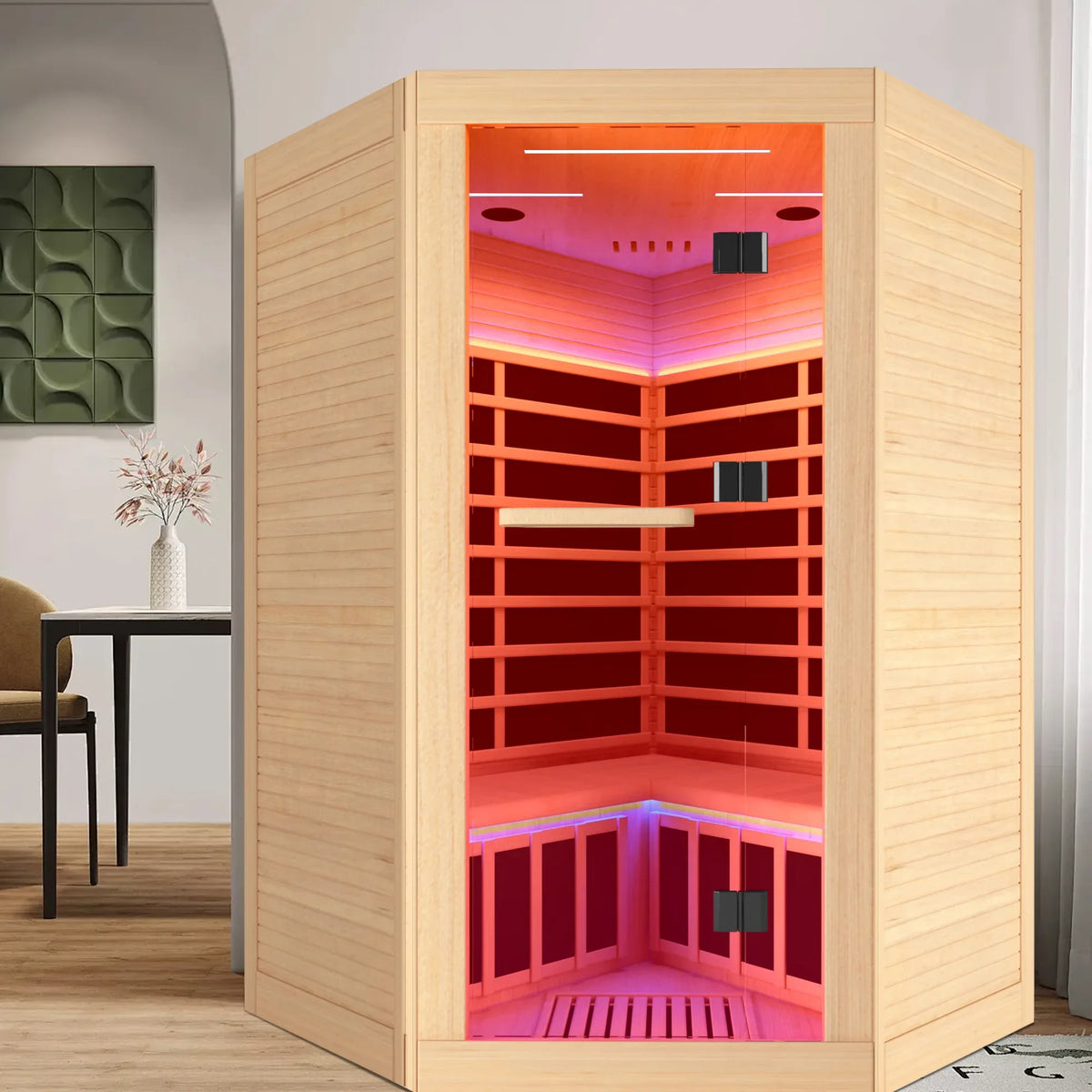 Canadian Hemlock Pentagonal Infrared Two-Person Sauna Room - Omega Lifestyles