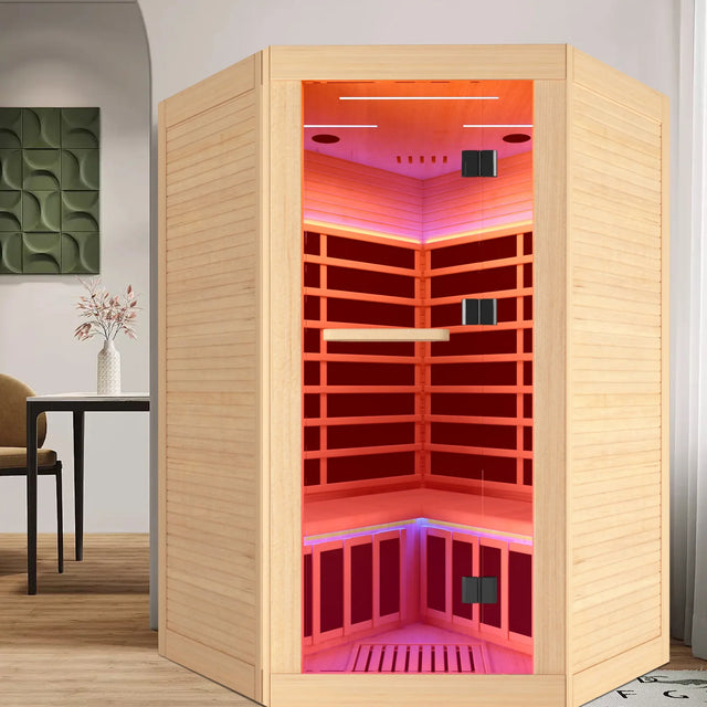 Canadian Hemlock Pentagonal Infrared Two-Person Sauna Room - Omega Lifestyles