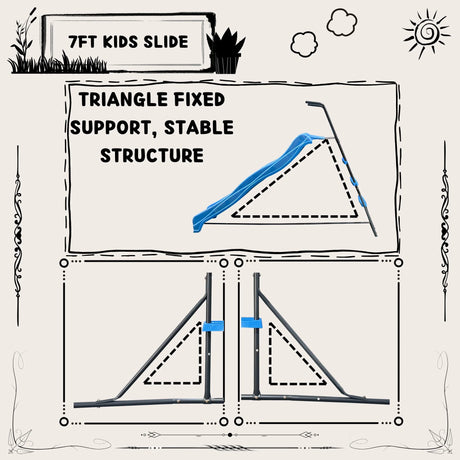 7-Foot Kids Freestanding Blue Plastic Slide Playground - Omega Lifestyles