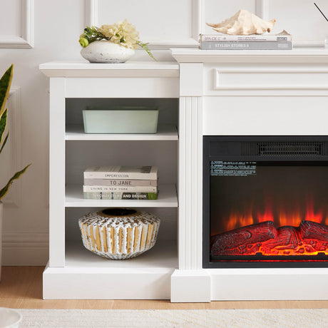 White Media Console Table With Fireplace Insert - Sleep Galleria