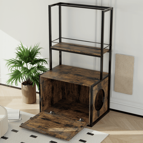 Modern Rustic Brown Hidden Cat Litter Box Enclosure Furniture - Omega Lifestyles