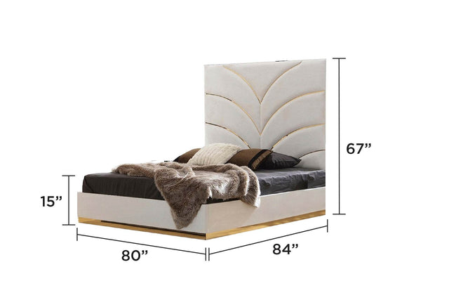 Contemporary White Velvet Upholstered King Bed Frame - Omega Lifestyles