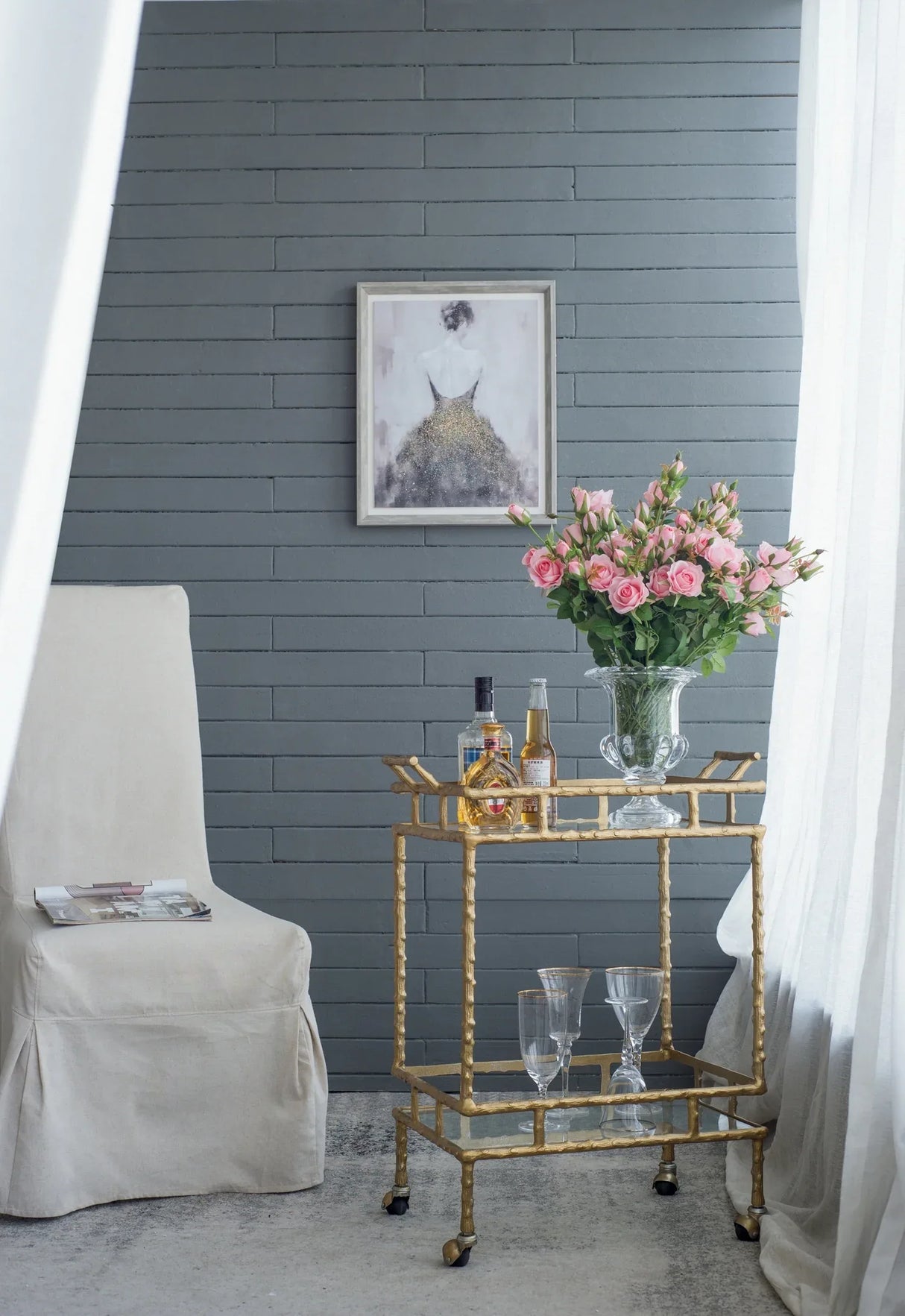 Antique Brass Aluminum Glass Two-Tier Bar Cart - Omega Lifestyles