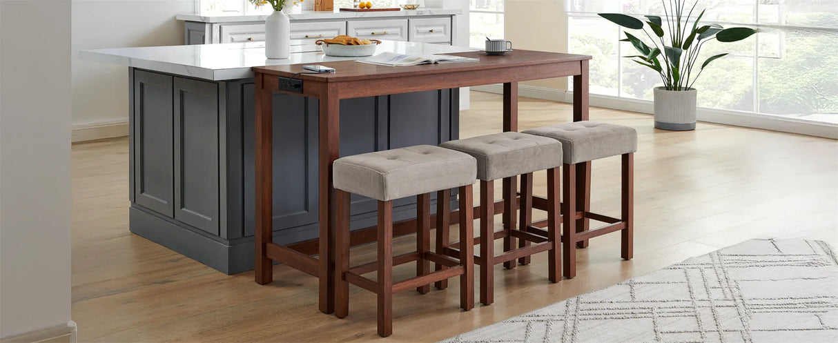 4-Piece Cherry Wood Bar Table Set With Power Outlets - Omega Lifestyles