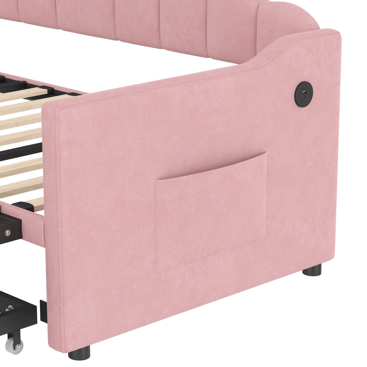 Upholstered Twin Velvet Daybed With Adjustable Trundle And Charging - Omega Lifestyles