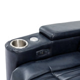 Power Swivel Blue PU Leather Recliner Chair With Tray Table - Omega Lifestyles