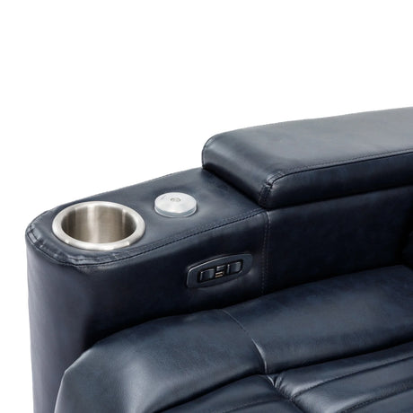 Power Swivel Blue PU Leather Recliner Chair With Tray Table - Omega Lifestyles