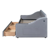 Twin Upholstered Velvet Daybed With Storage Drawers USB Ports - Omega Lifestyles