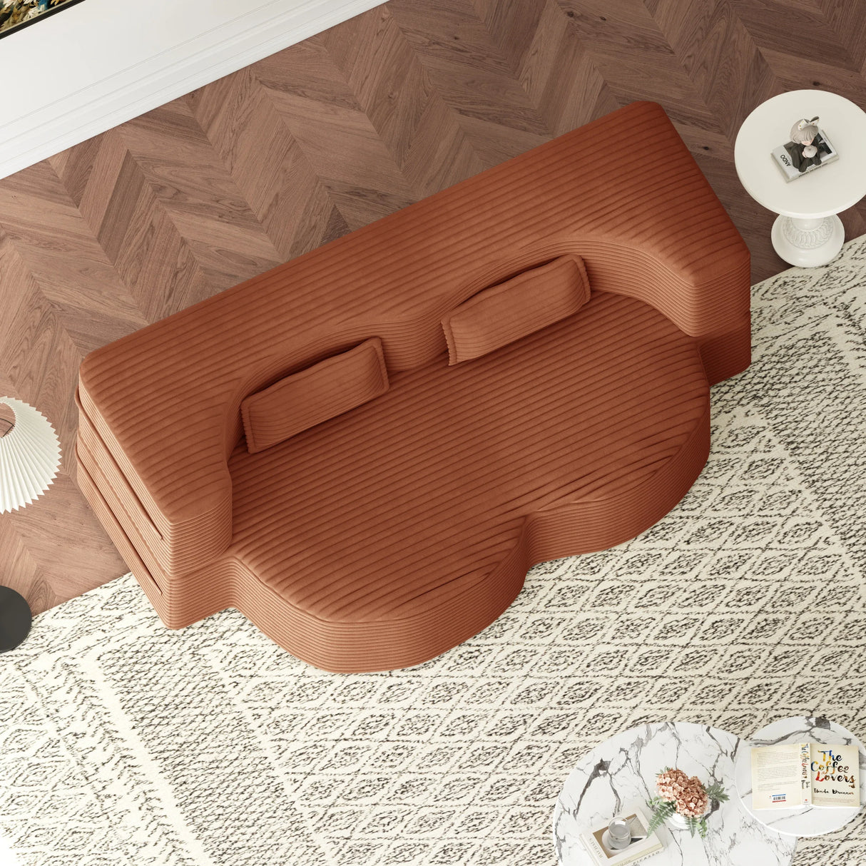 Full Size Plush Corduroy Folding Sofa Bed With Pillows - Omega Lifestyles