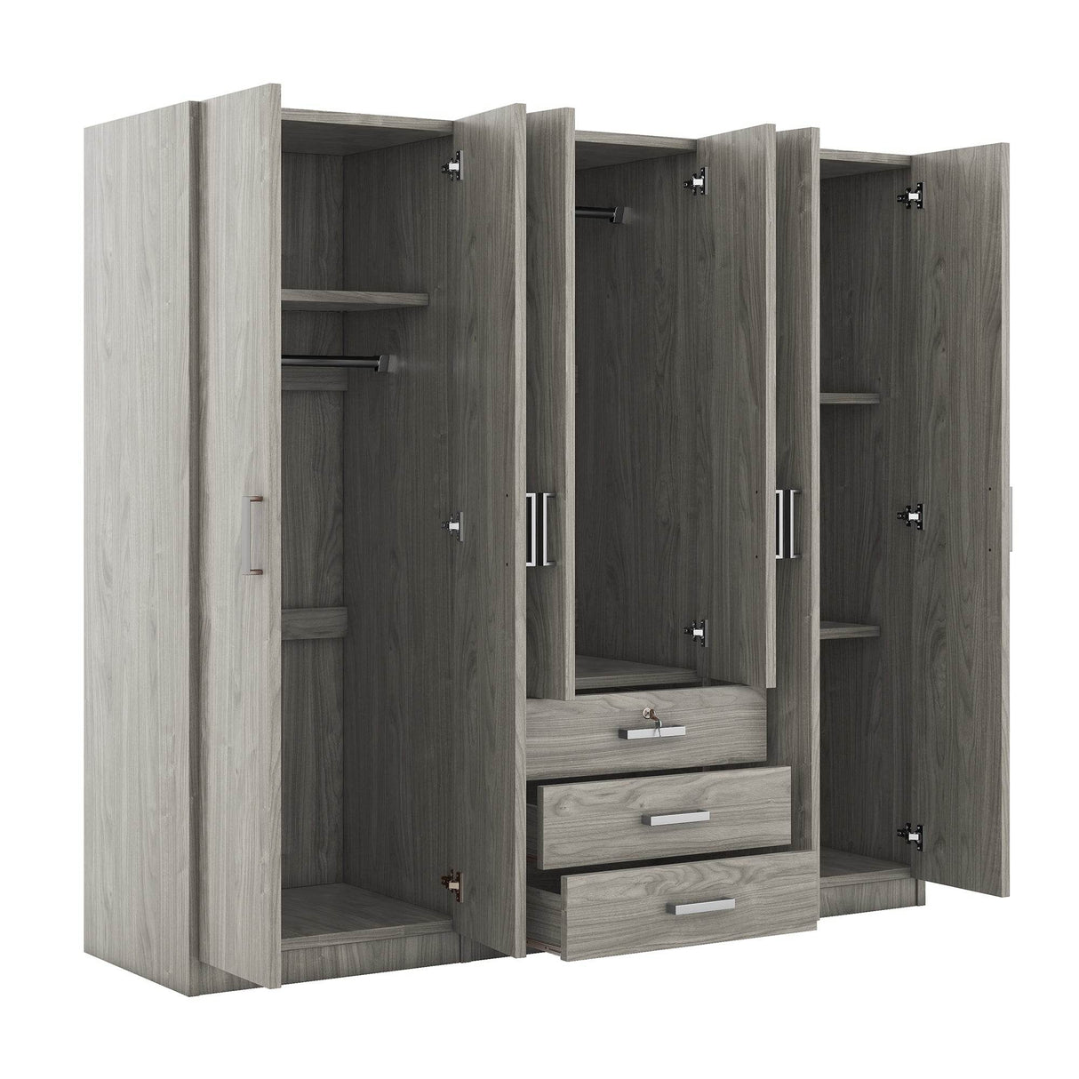 6-Doors Modern Gray Wooden Wardrobe Storage Cabinet - Omega Lifestyles