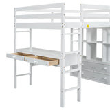 Full White Pine Full Loft Bed With Built-In Desk - Omega Lifestyles