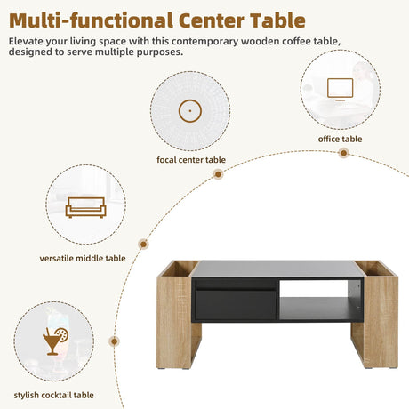 High Glossy Two Drawer Wood Grain Coffee Table - Sleep Galleria