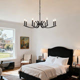 8-Light Matte Black Metal Farmhouse Chandelier Adjustable Height - Omega Lifestyles