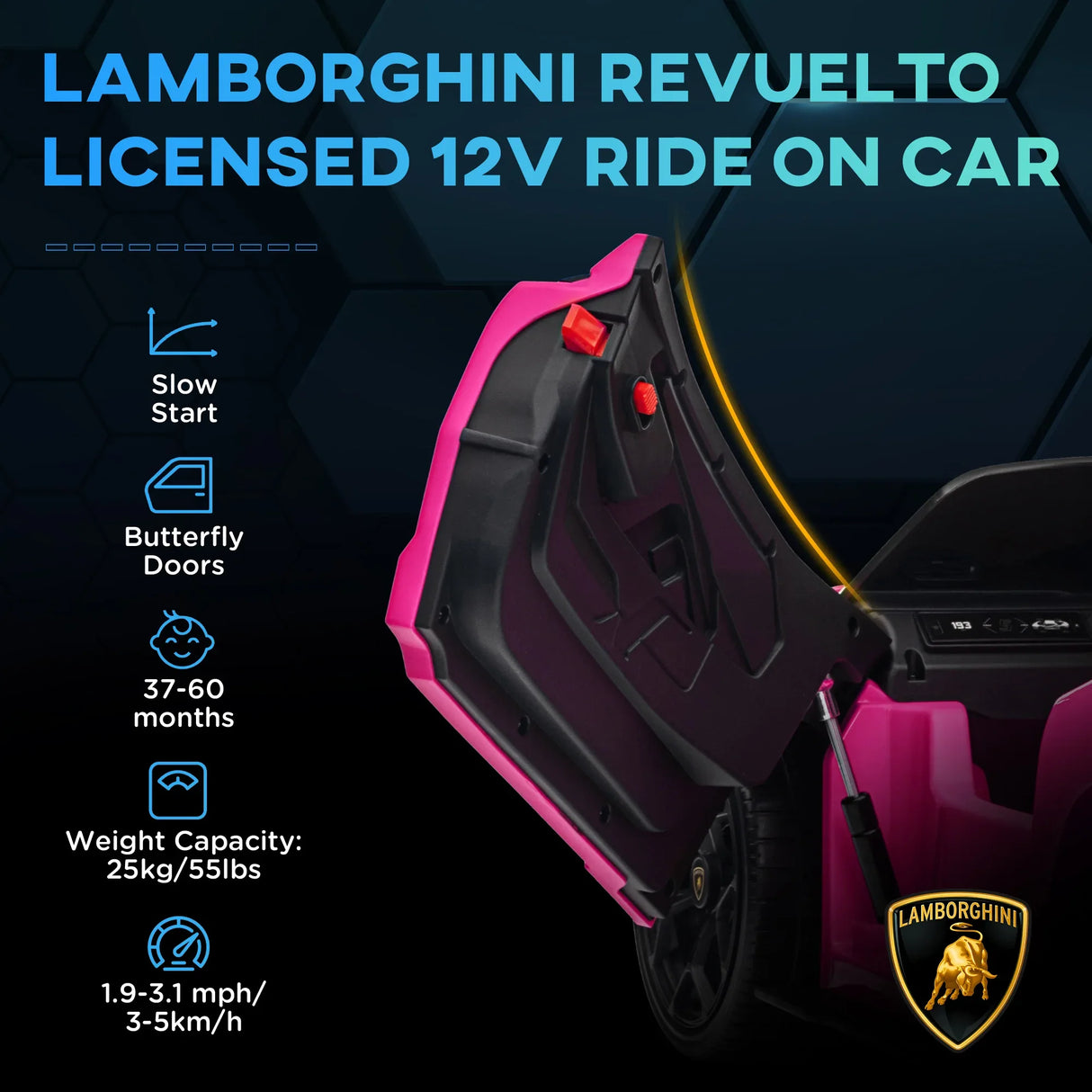 12V Licensed Lamborghini Kids Electric Ride-On Car Pink - Omega Lifestyles
